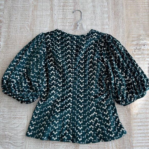 Gracia Womens Floral Velvet Peplum Short Sleeves Top/Blouse/Shirt Size Small - Picture 10 of 11